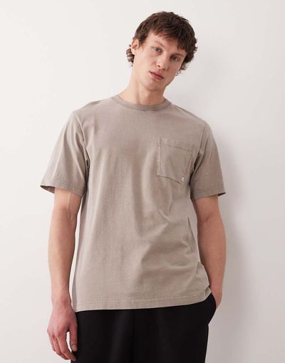 Farah Farah Stacy short sleeve garment dyed pocket logo t-shirt in brown