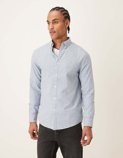 Farah Farah Steen long sleeve casual logo shirt in blue