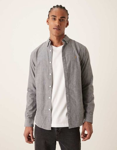 Farah Farah Steen long sleeve casual logo shirt in gray