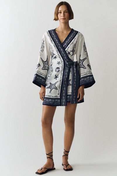 Farm Rio 100% Linen Wrap Mini Dress