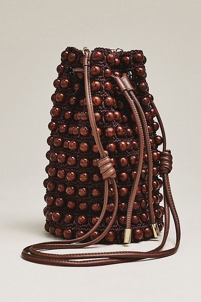 Farm Rio Beaded Macramé Bucket Bag