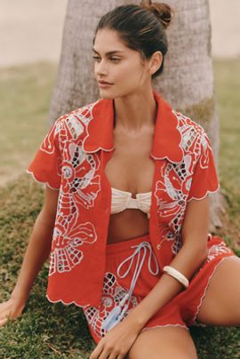 Farm Rio Embroidered Buttondown Shirt