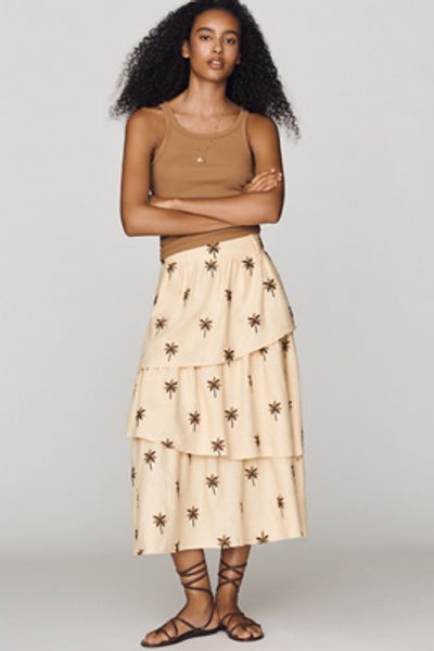 Farm Rio Embroidered Sand Midi Skirt