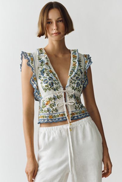 Farm Rio Emily 100% Cotton Tie-Front Blouse