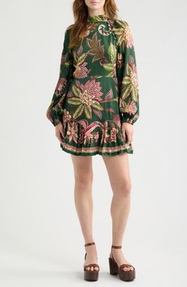 FARM Rio FARM Rio Arabesque Long Sleeve Floral Print Minidress
