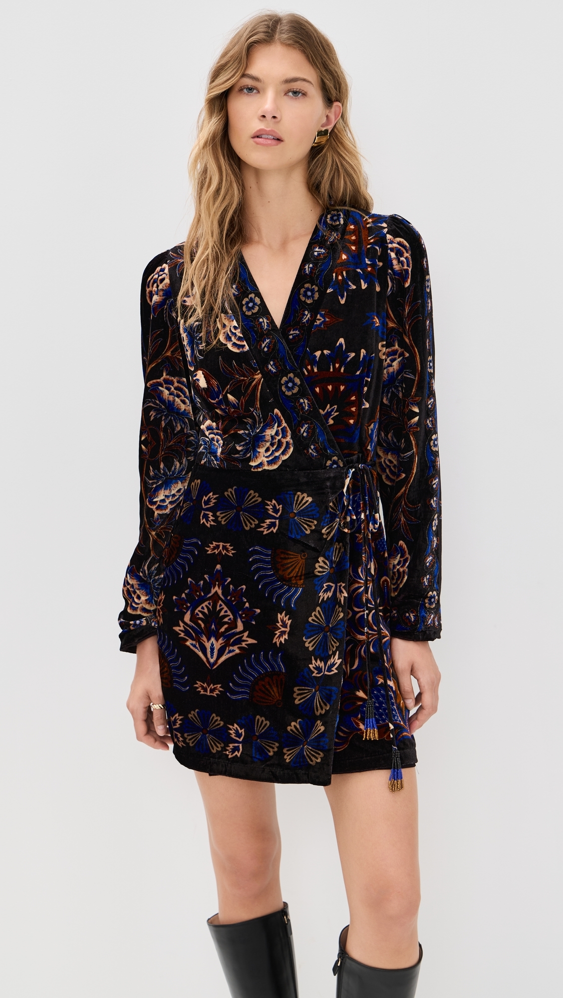 farm rio boho scarves navy blue mini dress Arabesque Wrap Mini Dress