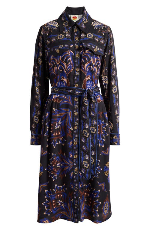 FARM Rio FARM Rio Arabesque Mix Scarves Long Sleeve Tie Belt Shirtdress