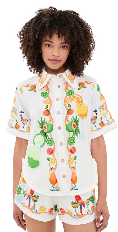 FARM Rio FARM Rio Biricutico Scarf Off-White Short Sleeve Shirt Biricutico Scarf Off-White