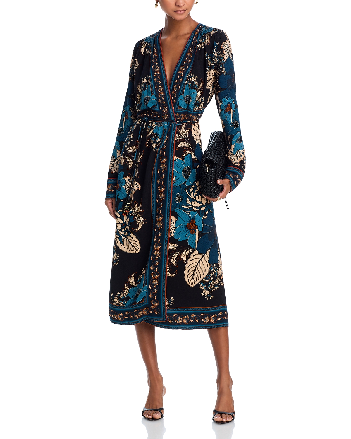 knee length dresses for ladies Black Chenille Flowers Lenzing  Ecovero  Viscose Midi Dress