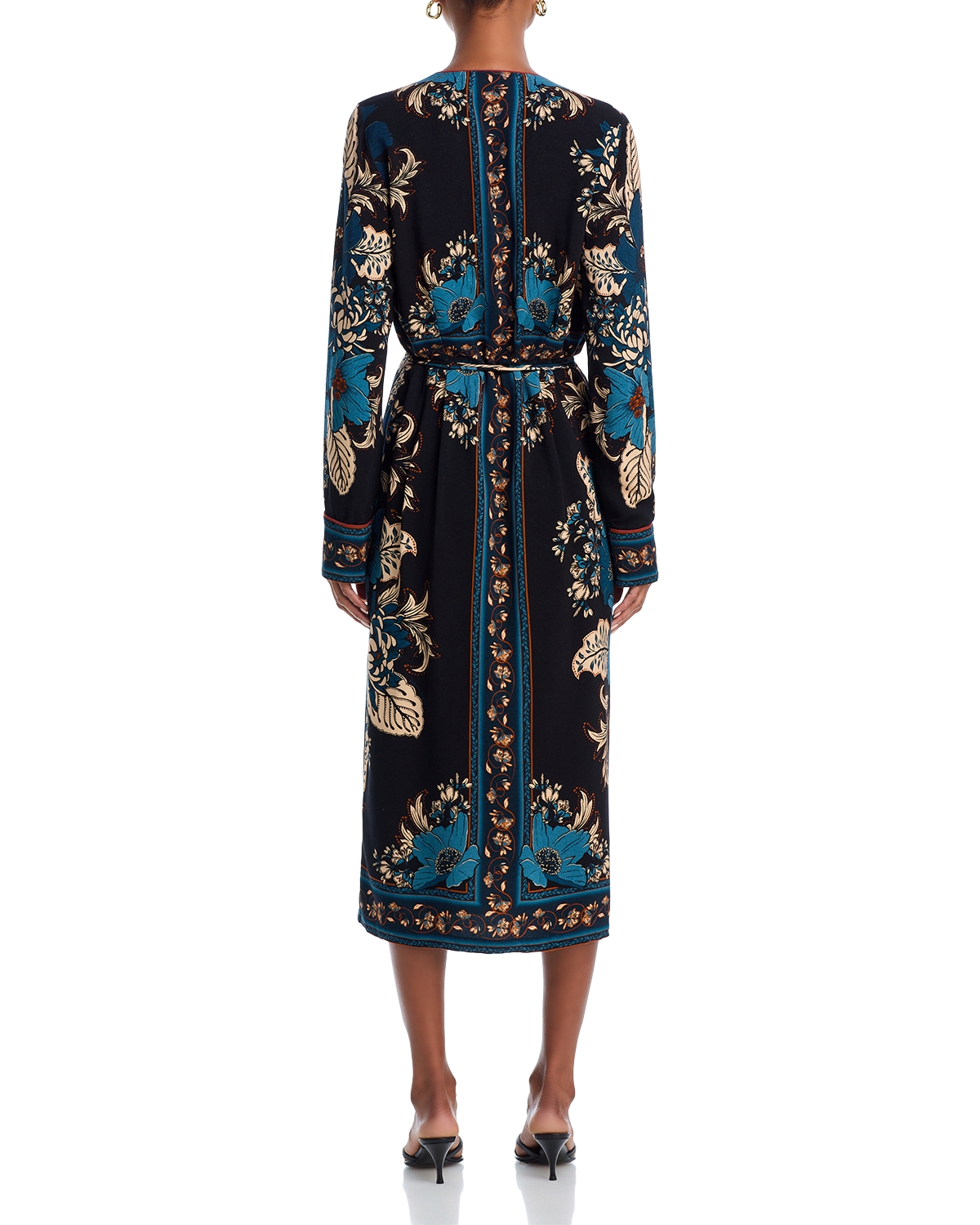open lace back dress Black Embroidered Flowers Topstitching Long Sleeve Mini Dress main image 1