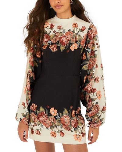 Farm Rio Farm Rio Blouson Sleeve Mock Neck Mini Dress