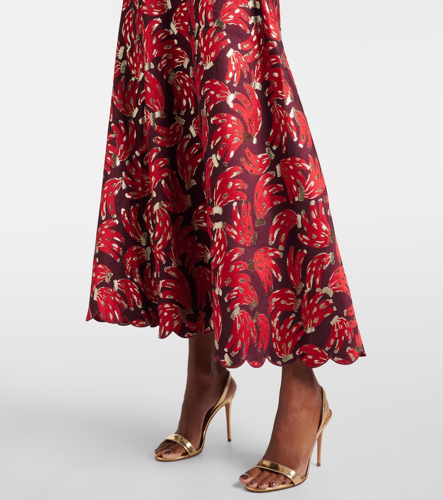 burgundy bossa banana jacquard midi dress Mila Puff Sleeve Jacquard Floral Satin V-Neck Midi Dress - Burgundy |  Occasion Dress in Sizes XXS–6X main image 0
