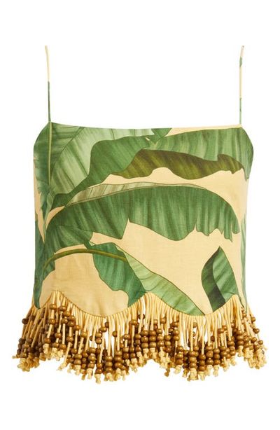FARM Rio FARM Rio Botanical Fruit Print Beaded Fringe Top