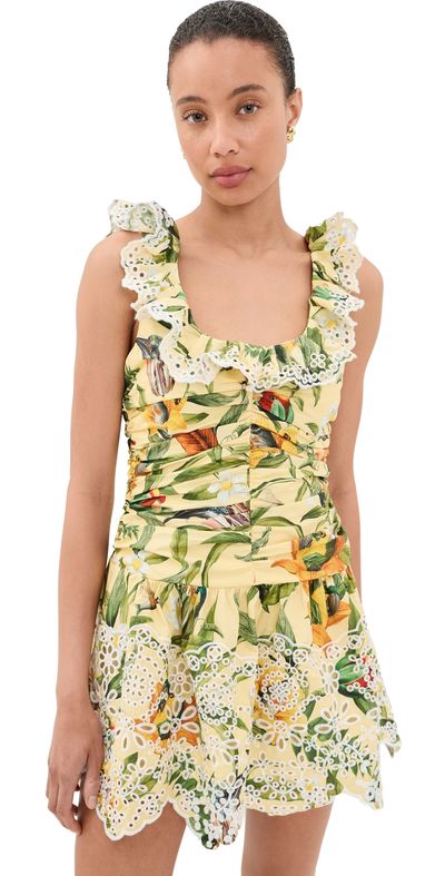 FARM Rio FARM Rio Brasil Collage Soft Yellow Mini Dress Brasil Collage Soft Yellow