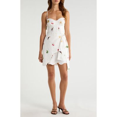 FARM Rio FARM Rio Cool Day Embroidered Side Tie Linen Minidress