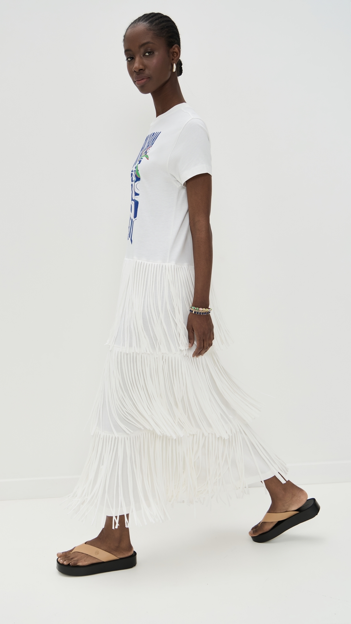 FARM Rio - Copacabana Fringes T-Shirt Dress Off White L FARM Rio - Copacabana Fringes T-Shirt Dress Off White L