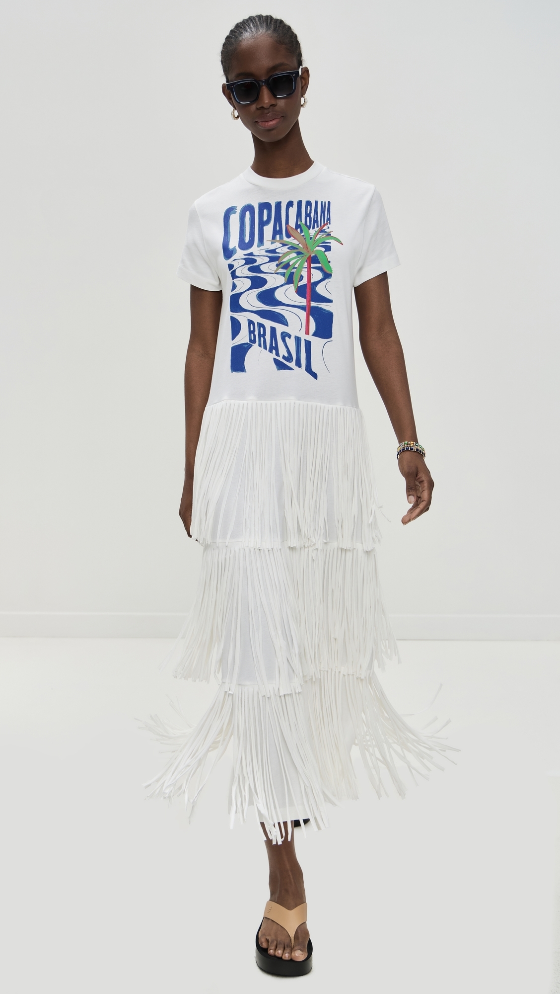 FARM Rio - Copacabana Fringes T-Shirt Dress Off White L FARM Rio - Copacabana Fringes T-Shirt Dress Off White L