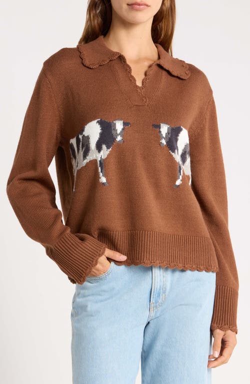 FARM Rio FARM Rio Countryside Cow Split Neck Sweater