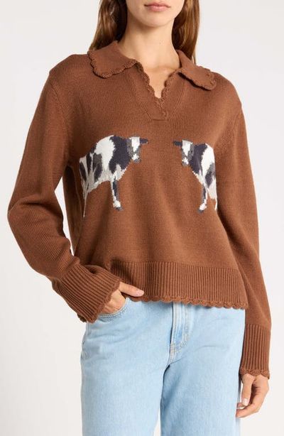 FARM Rio FARM Rio Countryside Cow Split Neck Sweater