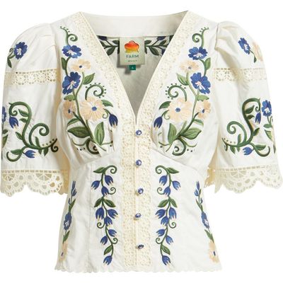 FARM Rio FARM Rio Countryside Land Embroidered Eyelet Cotton Top