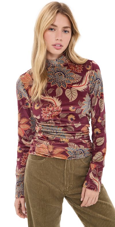 FARM Rio FARM Rio Delhi Floral Burgundy Velvet Jersey Blouse Delhi Floral Burgundy