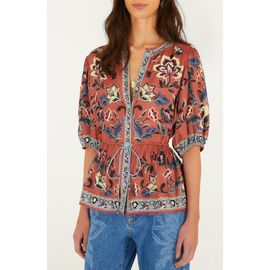 FARM Rio FARM Rio Floral Tapestry Lace Trim Button-Up Shirt