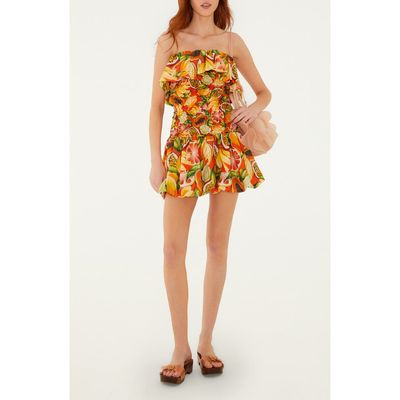 FARM Rio FARM Rio Fruit Print Ruffle Strapless Minidress