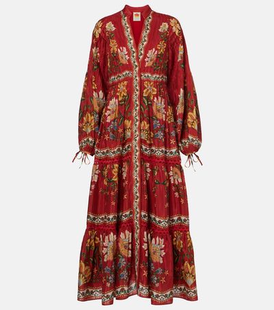 farm rio garden appliqu linen blend midi dress Farm Rio Garden Lenzing Ecovero Euroflax Midi Dress - Red