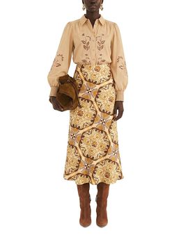 Farm Rio Farm Rio Garden Tiles Satin Midi Skirt