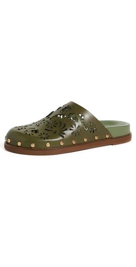 FARM Rio FARM Rio Lace Leather Anatomic Mules Seaweed Green