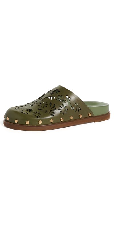 FARM Rio FARM Rio Lace Leather Anatomic Mules Seaweed Green