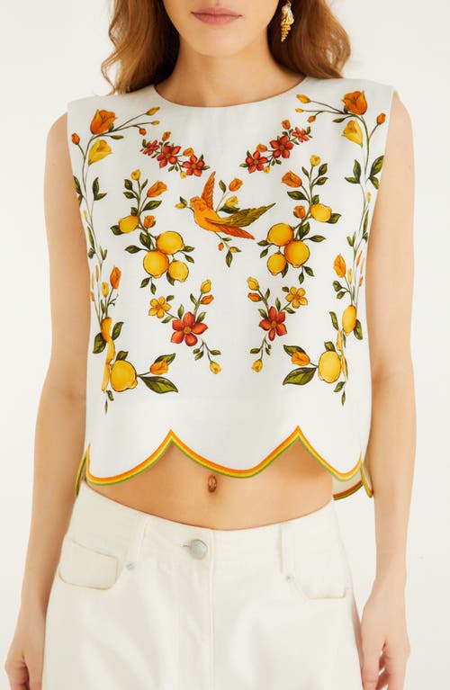 FARM Rio FARM Rio Lemon Bouquet Floral Linen Blend Crop Top