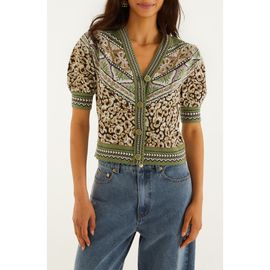 FARM Rio FARM Rio Leopard Border Print Puff Sleeve Sweater