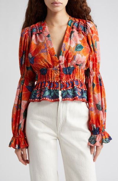 FARM Rio FARM Rio Marias Floral Plunge Neck Peplum Top