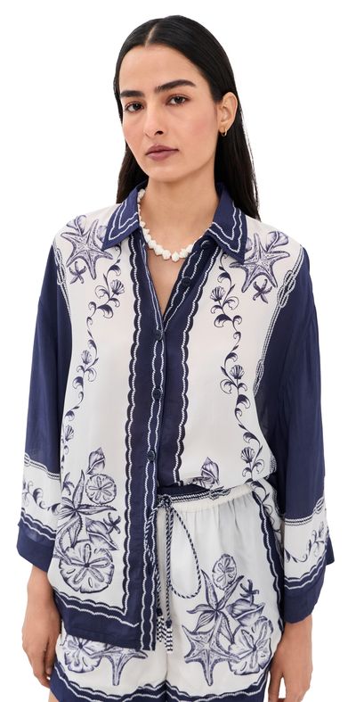 FARM Rio FARM Rio Nautical Scarf Button Down Shirt Coast Scarf Off White