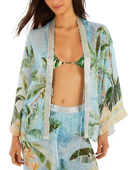 Farm Rio Farm Rio Open Front Embroidered Detail Blouse Swim Cover-Up