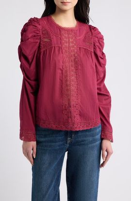 FARM Rio FARM Rio Puff Sleeve Lace Detail Cotton Top