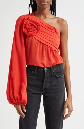 FARM Rio FARM Rio Red Rose One-Shoulder Top 