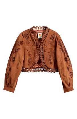 FARM Rio FARM Rio Richilieu Embroidered Genuine Leather Crop Jacket