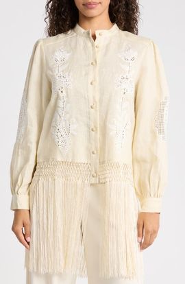 FARM Rio FARM Rio Sand Richilieu Linen Button-Up Shirt