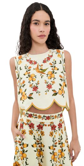 FARM Rio FARM Rio Scalloped Blouse Lemon Bouquet Off-White