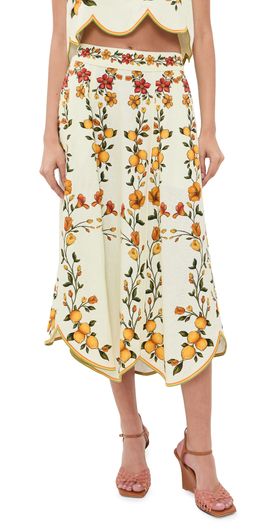 FARM Rio FARM Rio Scalloped Midi Skirt Lemon Bouquet Off-White