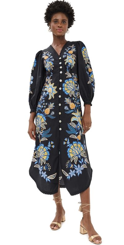 blue dress for baby girl Black Chenille Flowers Midi Dress main image 1