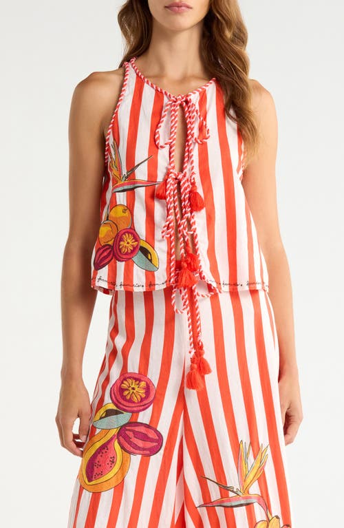 FARM Rio FARM Rio Stripe Fruit Embroidered Tie Front Cover-Up Top 