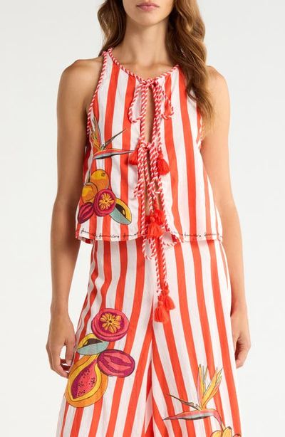 FARM Rio FARM Rio Stripe Fruit Embroidered Tie Front Cover-Up Top 