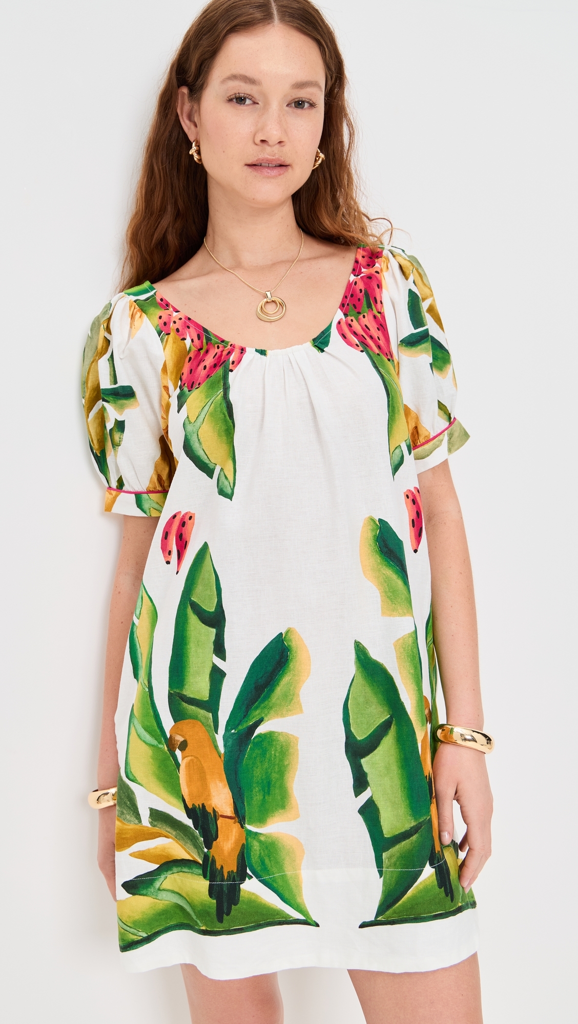 knee length dresses for ladies Farm Rio Golden Foliage One-Shoulder Maxi Dress main image 1