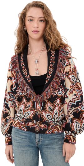 FARM Rio FARM Rio Tapestry Knit Fringe Cardigan Tapestry Dream Cream