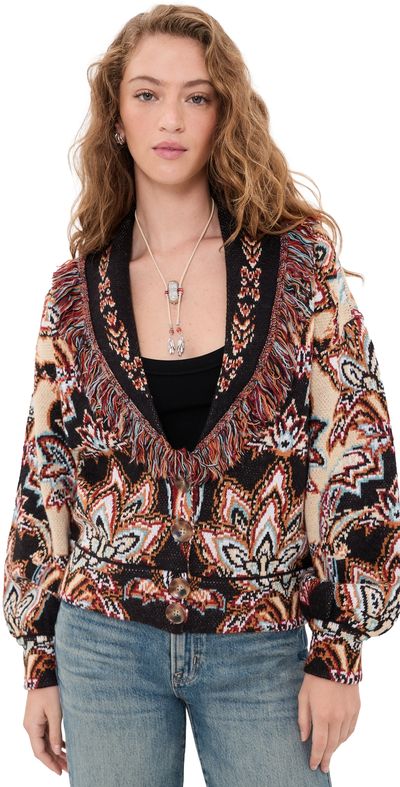 FARM Rio FARM Rio Tapestry Knit Fringe Cardigan Tapestry Dream Cream