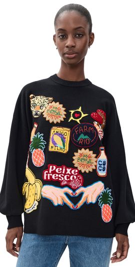 FARM Rio FARM Rio Tropical Patch Knit Sweater Black