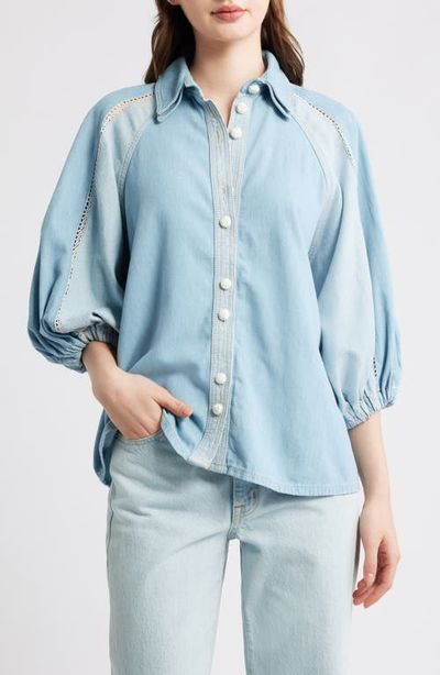 FARM Rio FARM Rio Two-Tone Denim Button-Up Shirt 